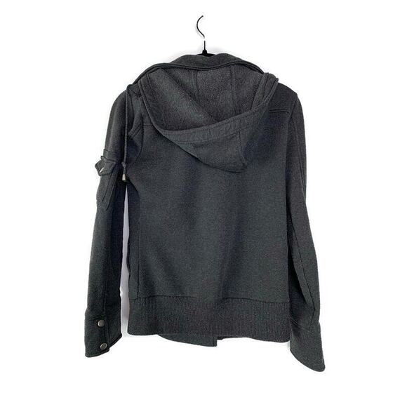 Womens Double-Breasted Gray Hooded Jacket Coat With Button Details Size S - Picture 2 of 5